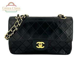 シャネル(CHANEL)のCHANEL シャネル Wフラップ マトラッセ 2WAY チェーン ショルダーバッグ 23cm ラムスキン ブラック 1番台（1985～1993年） ゴールド金具 ダブルフラップ ダブルチェーン レディース ヴィンテージ ターンロック 中古(ショルダーバッグ)