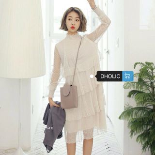 ディーホリック(dholic)の【dholic】ドットシフォンティアードワンピース(ひざ丈ワンピース)