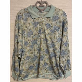 婦人服 花柄 カットソー 水色 フリーサイズ(カットソー(長袖/七分))