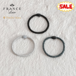 フランスラックス(France Luxe)のセール フランスラックス ナローグラブ ヘアゴム ブラックメタリック 黒 3個(ヘアゴム/シュシュ)