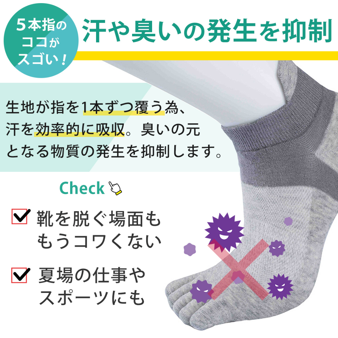 靴下 5本指ソックス メンズ ショート 5足セット レディース ホワイト メンズのレッグウェア(ソックス)の商品写真