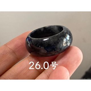 L13-198 黒翡翠 26.0号 広幅 ミャンマー産A貨本翡翠くりぬき リング(リング(指輪))