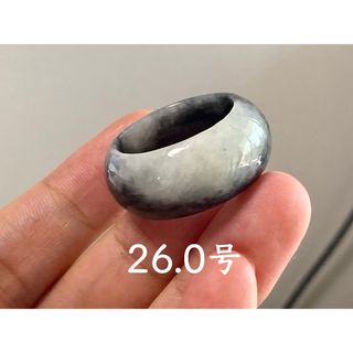 L13-199 黒翡翠 26.0号 広幅 ミャンマー産A貨本翡翠くりぬき リング(リング(指輪))