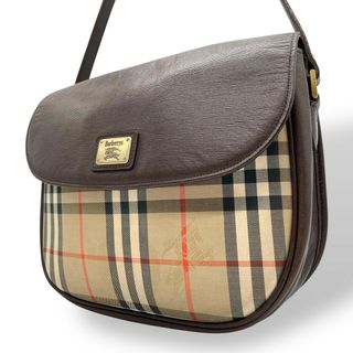 バーバリー(BURBERRY)のBurberry バーバリー ショルダーバッグ サコッシュ フラップ ノバチェック キャンバス×レザー ブラウン ホースロゴ シャドーホース ゴールド金具 クロスボディ ヴィンテージ アーカイブ ユニセックス K2(ショルダーバッグ)