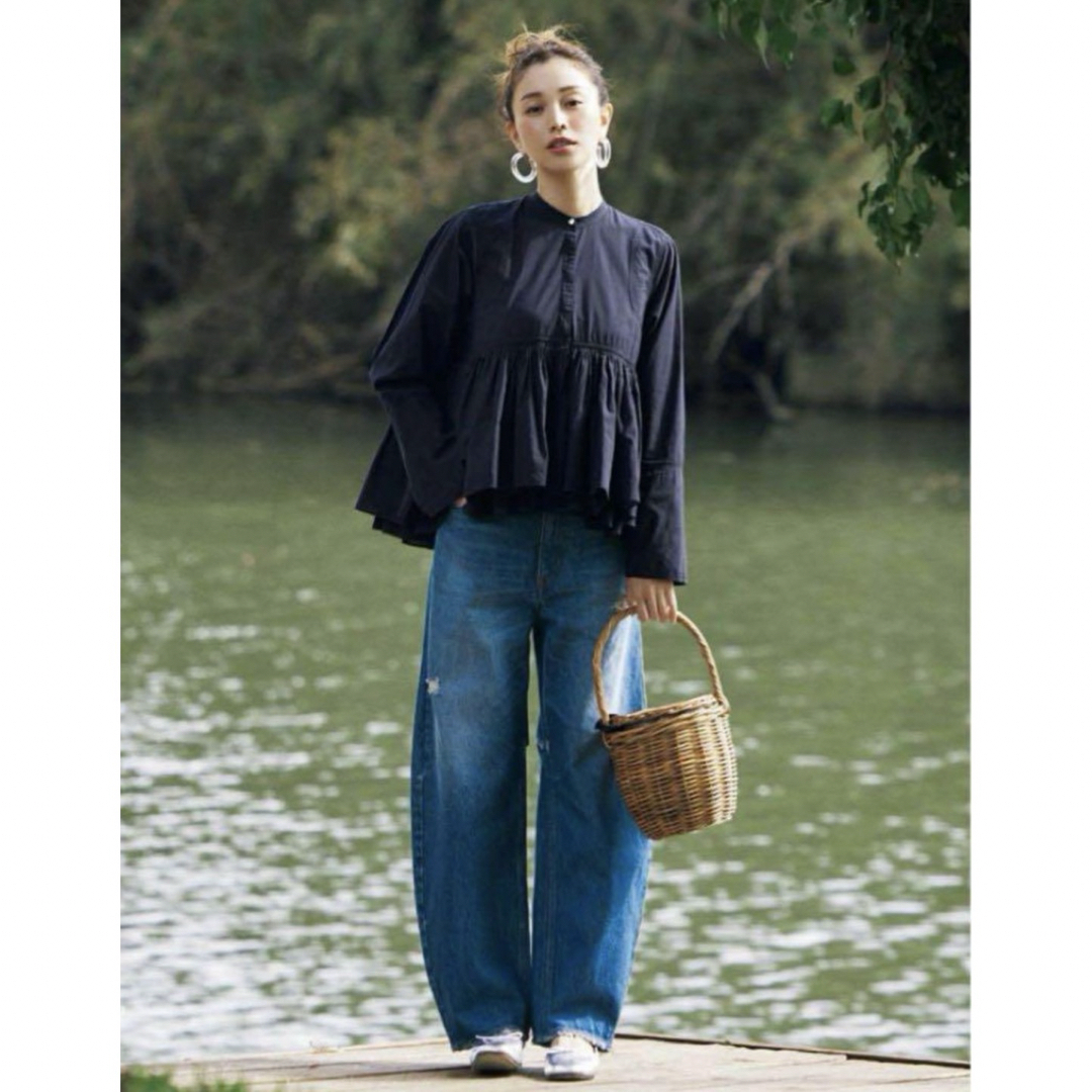 curensology レイヤードギャザーブラウス ブラック 長袖