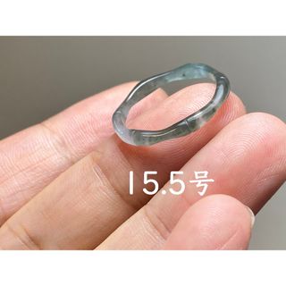 L13-200細身氷種竹節リング灰緑15.5号グアテマラ産A貨 本翡翠 くりぬき(リング(指輪))