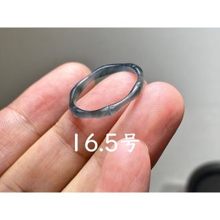L13-215高氷種竹節リング16.5号グアテマラ産A貨本翡翠 くりぬき 黒翡翠(リング(指輪))