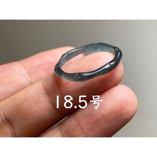 L13-216高氷種竹節リング18.5号グアテマラ産A貨本翡翠 くりぬき 黒翡翠(リング(指輪))