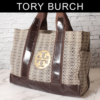 トリーバーチ(Tory Burch)の✨希少✨ トリーバーチ トートバッグ ブラウン 金プレート 総柄(トートバッグ)