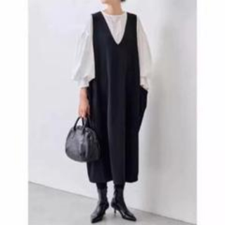 黒のノースリーブカットソーワンピース ベスト　カジュアル　大きいポケット(ベスト/ジレ)