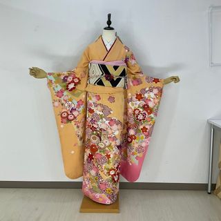 お振袖フルセット　7点セット　オレンジ　正絹　美品　成人式