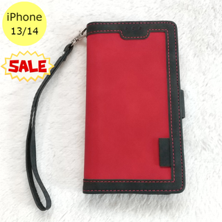 セール中♪ レトロ 手帳型 iPhone13/14ケース レッド(iPhoneケース)