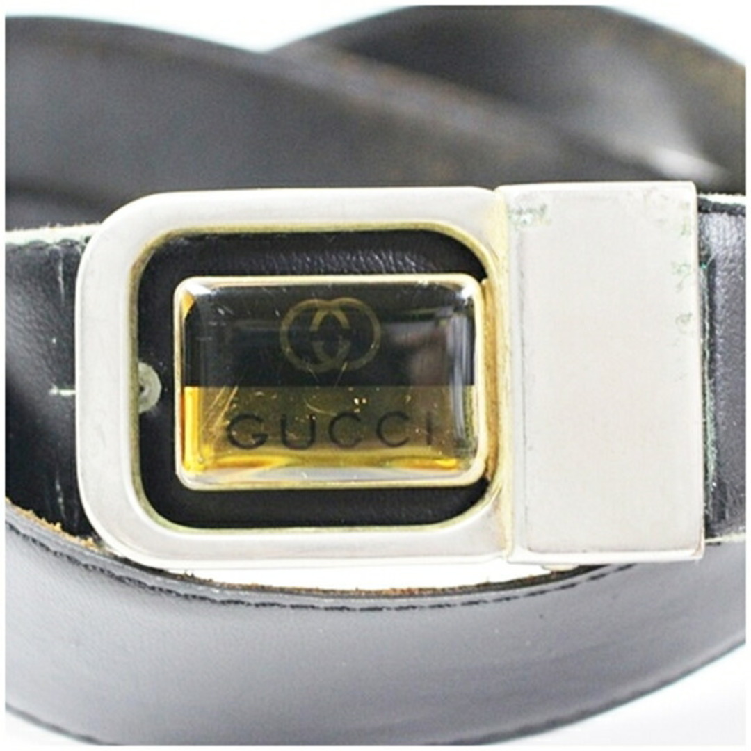 GUCCI(グッチ)のグッチ レザー ベルト ブラック 全長109ンチ ウエスト92〜98cm(4段階調節) 中古 BCランク GUCCI メンズ 男性用 シルバー金具 キッズ/ベビー/マタニティのこども用ファッション小物(ベルト)の商品写真