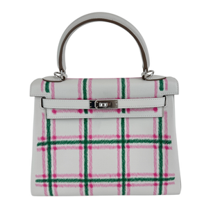 エルメス(HERMES)の新品未使用 HERMES エルメス Kelly25 tartan light ケリー25 タータンライト Gris pale/Bubblegum/Vert moyen グリペール/バブルガム/ヴェールモワイヤン Swift スイフト PHW シルバー金具 Stamp-K K刻印 ショルダーバッグ(ショルダーバッグ)