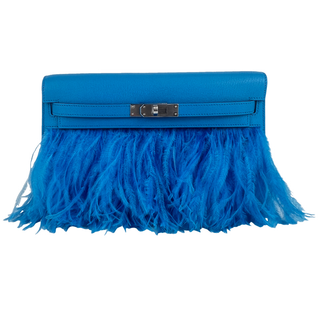 エルメス(HERMES)の新品未使用 HERMES エルメス Kelly Elan feather ケリーエランフェザー Blue frida ブルーフリーダ Chevre シェーブル PHW シルバー金具 Stamp-B B刻印 ハンドバッグ クラッチバッグ(ハンドバッグ)