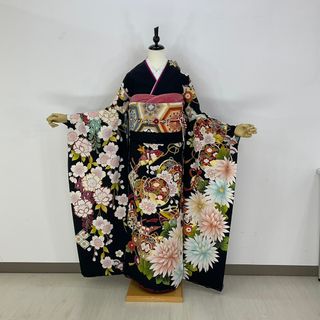 正絹お振袖10点フルセット　黒　東雲　新品未仕立て品　お仕立て付き(振袖)