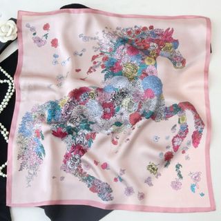 100％シルク スカーフ 花衣の駿馬53*53cm168(バンダナ/スカーフ)