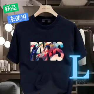 メンズ PARISロゴ Tシャツ 半袖 黒 ブラック