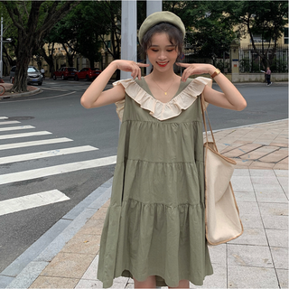 夏  新作 ゆったりしたスタイル 袖なしのワンピース(ミニワンピース)