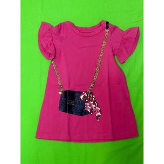 ケイトスペードニューヨーク(kate spade NEW YORK)のフリル袖のピンク色Tシャツ、チェーン付きバッグ風デザイン(ワンピース)