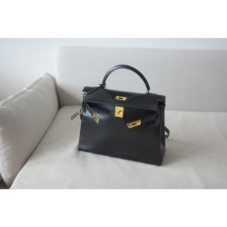 エルメス(HERMES)のHermes ボックスカーフノワール ケリー28(ハンドバッグ)