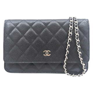 シャネル(CHANEL)の【中古】CHANEL シャネル マトラッセ タイムレスクラシック チェーンウォレット キャビアスキン 黒 ブラック シルバー金具 AP0250 レザー レディー  ユニセックス 【ブランドギャラリー東心斎橋店】(ショルダーバッグ)