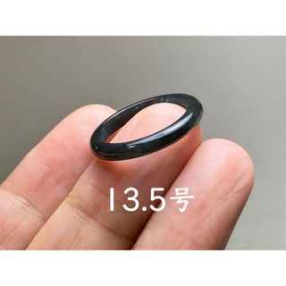 L13-224 糯種 黒翡翠 13.5号 グアテマラ産A貨本翡翠くりぬき リング(リング(指輪))