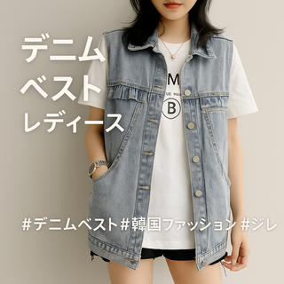 デニムベスト レディース M ゆったり ジレ 韓国風 ノースリーブ 重ね着(ベスト/ジレ)