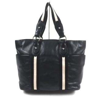 バリー(Bally)の美品▼BALLY バリー TALINE トレイン スポッティング レザー ストライプ トートバッグ ブラック シルバー金具 保存袋付き スイス製 メンズ(トートバッグ)