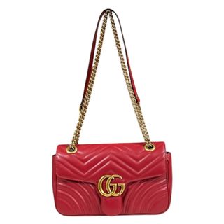 グッチ(GUCCI)のグッチ GGマーモント ショルダーバッグ レザー 443497 レッド レディース GUCCI  中古(ショルダーバッグ)