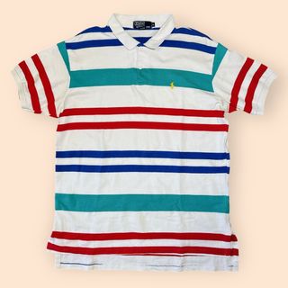 ポロラルフローレン(POLO RALPH LAUREN)の90s USA製 ポロバイラルフローレン ボーダー ポロシャツ 刺繍ロゴ XL(ポロシャツ)