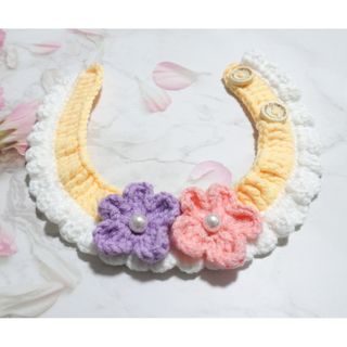 手編み猫首輪 手作り猫首輪 ネコ首飾り 花モチーフ 可愛い 柔らかく肌に優しい(猫)