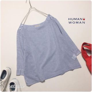 ヒューマンウーマン(HUMAN WOMAN)のヒューマンウーマン 肩ボタン ボーダー プルオーバー ストライプ(シャツ/ブラウス(長袖/七分))