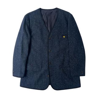PAPAS パパス Harris Tweed ノーカラー ヘリンボーン ネップ ツイードジャケット(その他)