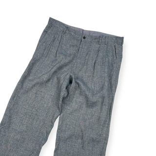 リネン100% Papas パパス 裾ダブル ツータック パンツ L/ブルー メンズ(その他)