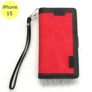 レトロ 手帳型 iPhone15ケース レッド(iPhoneケース)