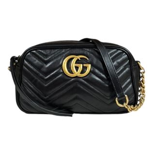 グッチ(GUCCI)のグッチ GGマーモント ショルダーバッグ レザー 447632 ブラック レディース GUCCI  中古(ショルダーバッグ)
