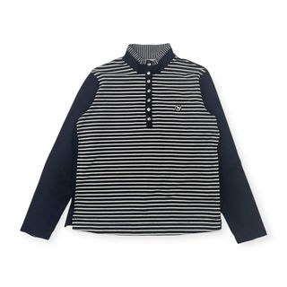 adabat アダバット ボーダー ハイネック ハーフボタン 長袖シャツ カットソー 2/ブラック×ホワイト レディース ゴルフ