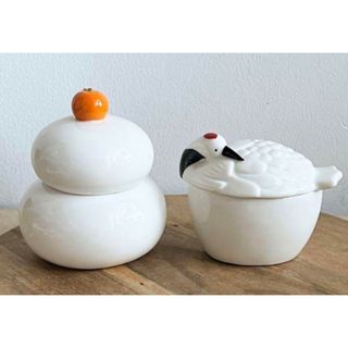 【新品】鏡餅と鶴の蓋付き小鉢