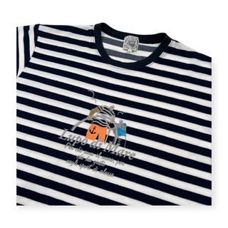 シナコバ(SINACOVA)のSINA COVA シナコバ プリント ボーダー柄 パイル 半袖Tシャツ カットソー サイズ L /メンズ/ホワイト×ネイビー/マリン/日本製(Tシャツ/カットソー(半袖/袖なし))