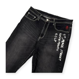 カステルバジャック(CASTELBAJAC)のCASTELBAJAC カステルバジャック プリント入り ブラックデニム パンツ ジーンズ サイズ 48 /メンズ/オッジ代理(デニム/ジーンズ)