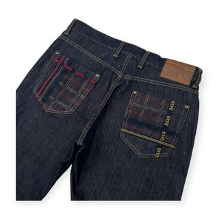 サンタフェ(Santafe)のSanta Fe サンタフェ ヒッコリー風 デニム パンツ ジーンズ サイズ 33 /メンズ/濃紺/バック刺繍入り/ 日本製(デニム/ジーンズ)