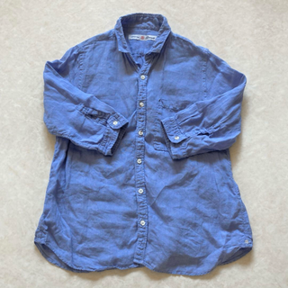 ブロカント(Brocante)のBrocante 七分袖リネンシャツ ブルー 麻 日本製 胸ポケット ブルー M(シャツ/ブラウス(長袖/七分))
