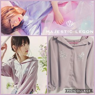 マジェスティックレゴン(MAJESTIC LEGON)のマジェ♡完売！胸刺しゅう開襟ブラウス♡ピンクM(シャツ/ブラウス(長袖/七分))