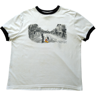 ディズニー　リンガーTシャツ　L　白×黒　ミッキーマウス　オフィシャル *(Tシャツ/カットソー(半袖/袖なし))