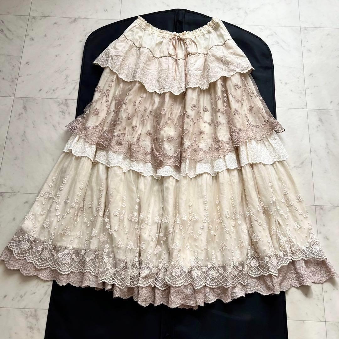 定価6万 PINKHOUSE 生成オンブレローズレーススカート 段々フリル 定価6万 PINKHOUSE 生成オンブレローズレーススカート 段々フリル