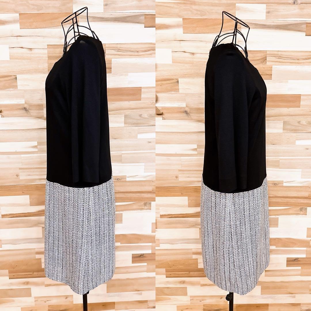 23区(ニジュウサンク)の【23区】ツイード スカート ドッキング ワンピース ビジネス 黒ブラック×白 レディースのワンピース(ひざ丈ワンピース)の商品写真