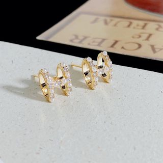 スモールダイヤ ビーズ 立体H ピアス166(ピアス)