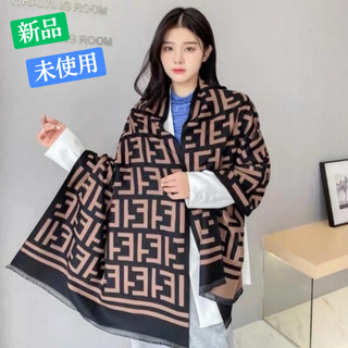 大人気 総柄 大判 マフラー ショール ブランケット ストール ブラウン