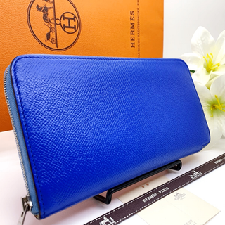 エルメス(HERMES)の【美品】★エルメス アザップ シルクイン ロング ブルーフランス ヴォーエプソン(財布)